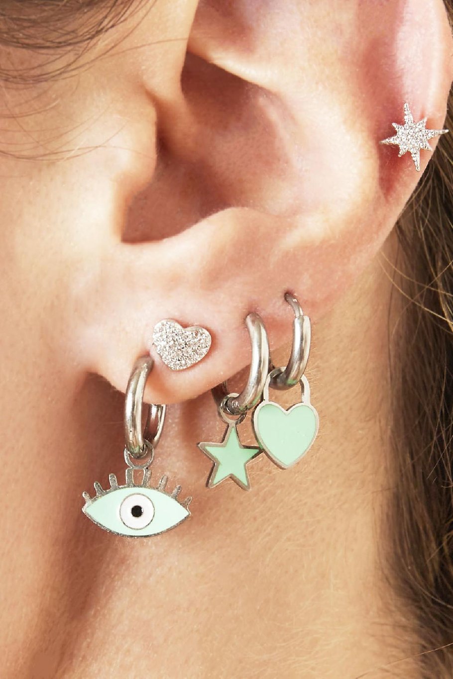 Earrings Pastel Star Blue &amp; Silver Color Stainless Steel Picture3